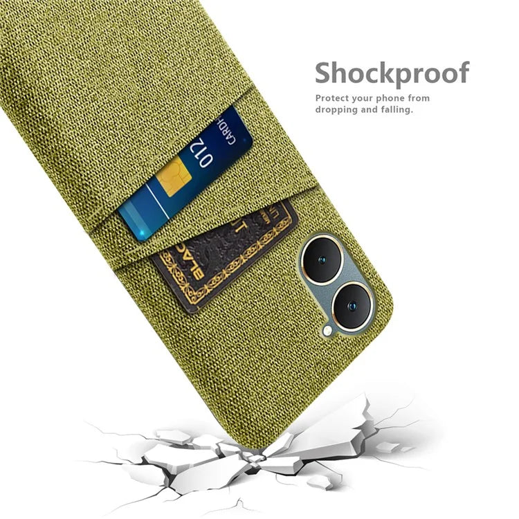 For vivo Y03 Case Cloth+PC Dual Layer Protective Phone Cover with 2 Card Slots