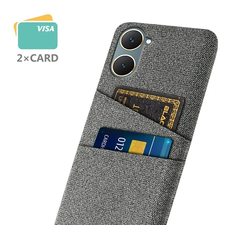 For vivo Y03 Case Cloth+PC Dual Layer Protective Phone Cover with 2 Card Slots