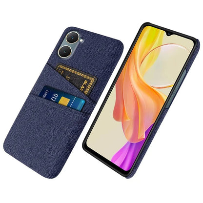 For vivo Y03 Case Cloth+PC Dual Layer Protective Phone Cover with 2 Card Slots