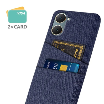 For vivo Y03 Case Cloth+PC Dual Layer Protective Phone Cover with 2 Card Slots
