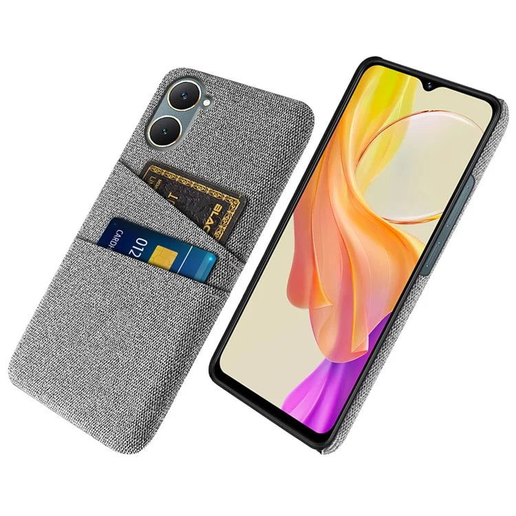 For vivo Y03 Case Cloth+PC Dual Layer Protective Phone Cover with 2 Card Slots