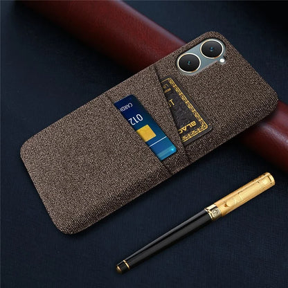For vivo Y03 Case Cloth+PC Dual Layer Protective Phone Cover with 2 Card Slots