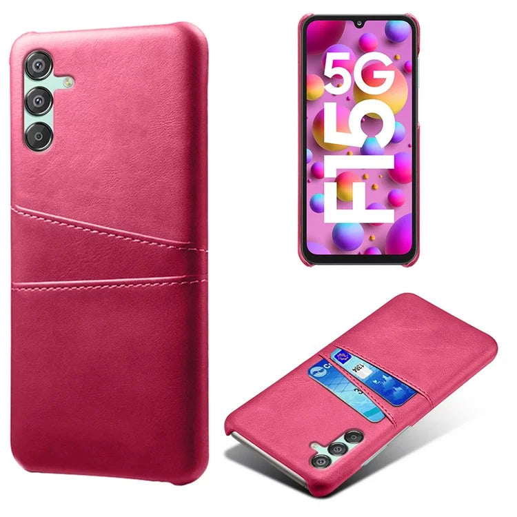 For Samsung Galaxy F15 5G / M15 5G Case PU Leather Hard PC Shockproof Shell with 2 Card Slots