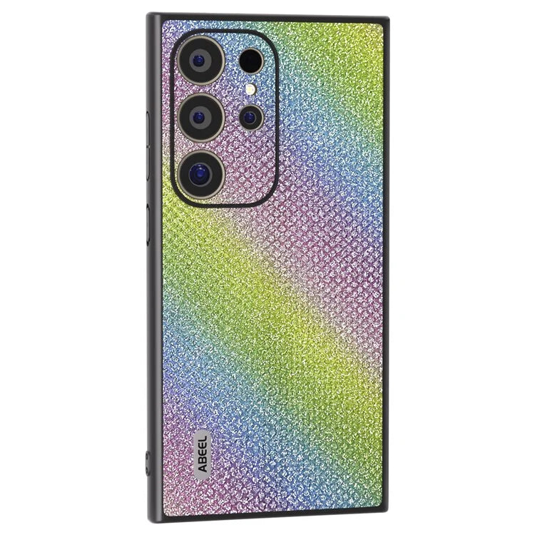 ABEEL For Samsung Galaxy S24 Ultra Case PU Leather+PC Back TPU Frame Phone Cover Rhinestone Texture