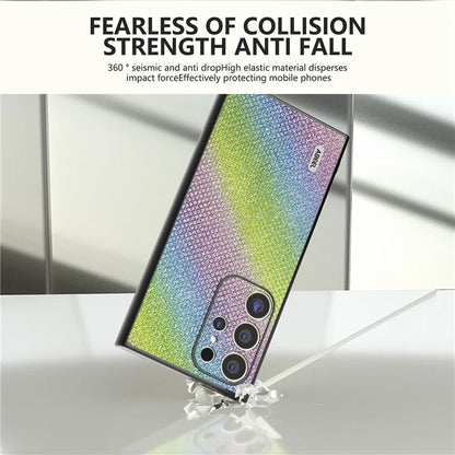ABEEL For Samsung Galaxy S24 Ultra Case PU Leather+PC Back TPU Frame Phone Cover Rhinestone Texture