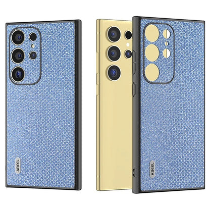 ABEEL For Samsung Galaxy S24 Ultra Case PU Leather+PC Back TPU Frame Phone Cover Rhinestone Texture
