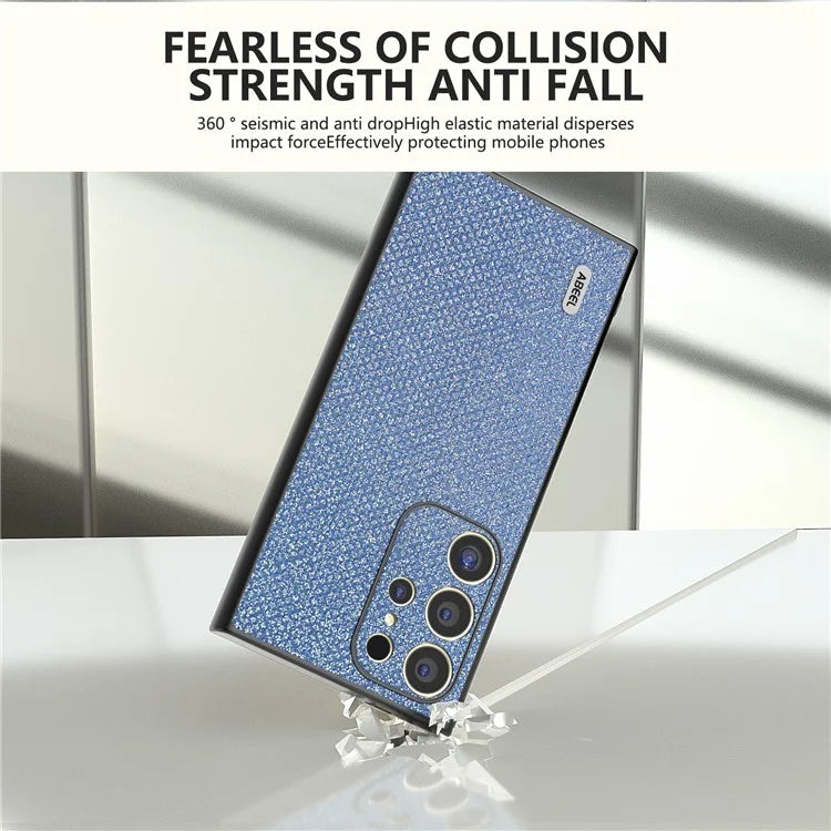 ABEEL For Samsung Galaxy S24 Ultra Case PU Leather+PC Back TPU Frame Phone Cover Rhinestone Texture