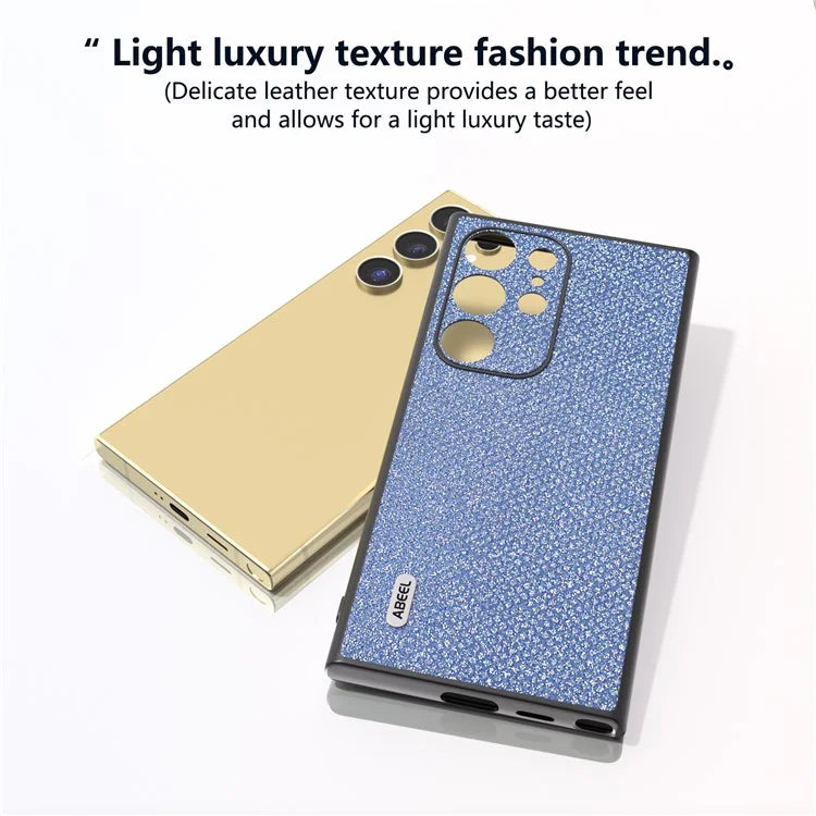 ABEEL For Samsung Galaxy S24 Ultra Case PU Leather+PC Back TPU Frame Phone Cover Rhinestone Texture