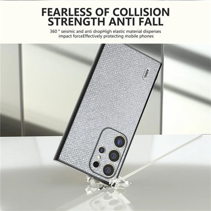 ABEEL For Samsung Galaxy S24 Ultra Case PU Leather+PC Back TPU Frame Phone Cover Rhinestone Texture