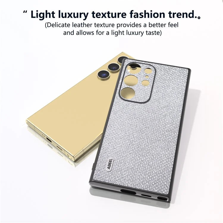 ABEEL For Samsung Galaxy S24 Ultra Case PU Leather+PC Back TPU Frame Phone Cover Rhinestone Texture