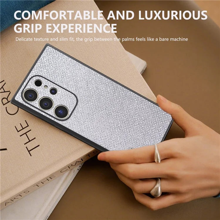 ABEEL For Samsung Galaxy S24 Ultra Case PU Leather+PC Back TPU Frame Phone Cover Rhinestone Texture