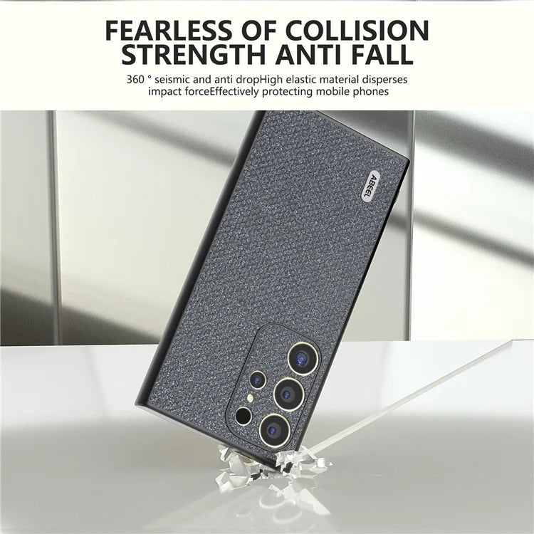 ABEEL For Samsung Galaxy S24 Ultra Case PU Leather+PC Back TPU Frame Phone Cover Rhinestone Texture