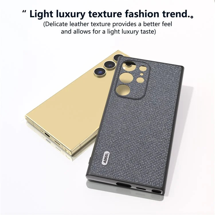 ABEEL For Samsung Galaxy S24 Ultra Case PU Leather+PC Back TPU Frame Phone Cover Rhinestone Texture