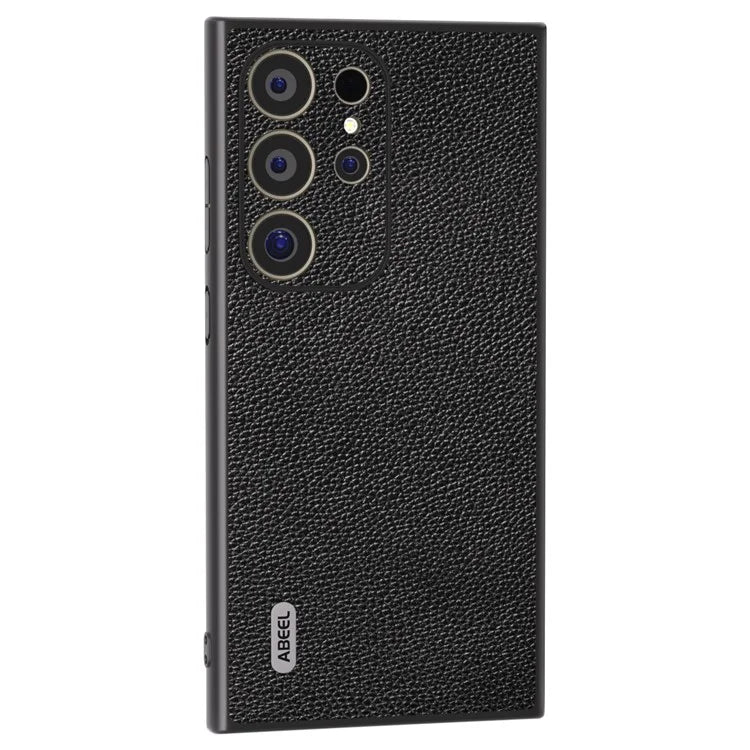 ABEEL For Samsung Galaxy S24 Ultra Case Litchi Texture Genuine Cow Leather+PC+TPU Cover