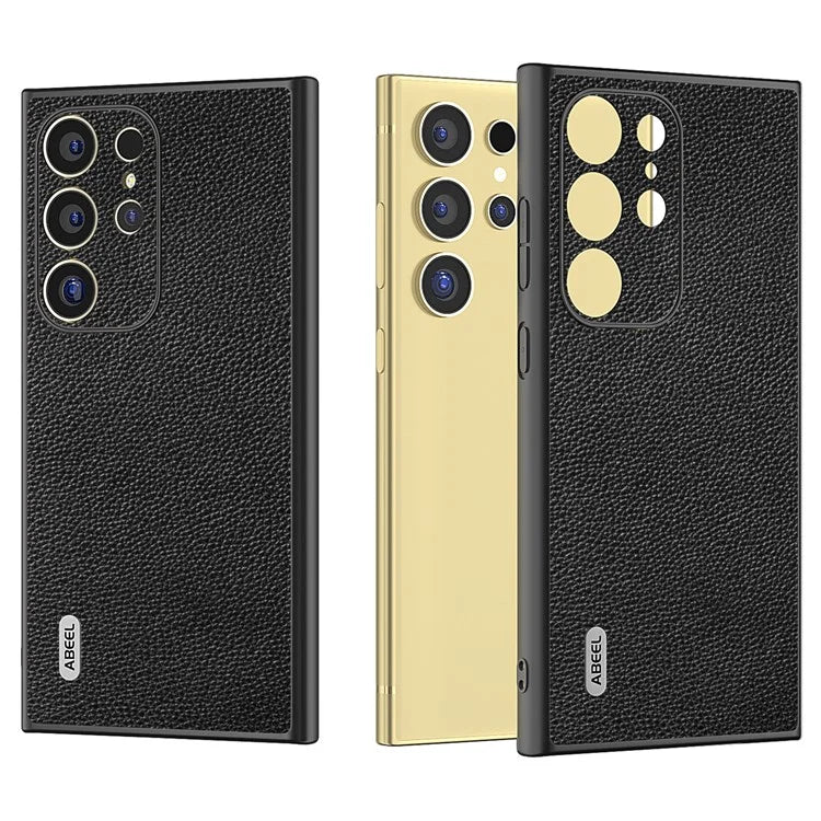 ABEEL For Samsung Galaxy S24 Ultra Case Litchi Texture Genuine Cow Leather+PC+TPU Cover