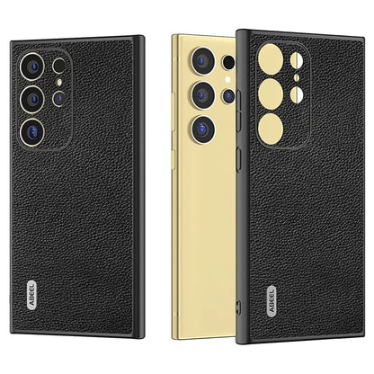 ABEEL For Samsung Galaxy S24 Ultra Case Litchi Texture Genuine Cow Leather+PC+TPU Cover