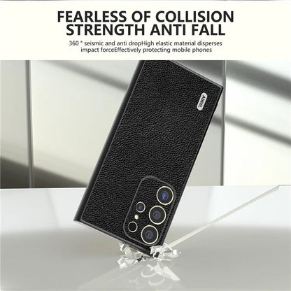 ABEEL For Samsung Galaxy S24 Ultra Case Litchi Texture Genuine Cow Leather+PC+TPU Cover