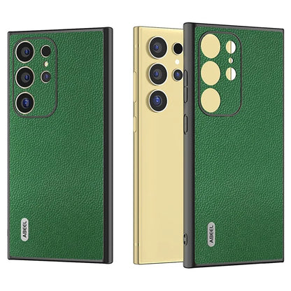 ABEEL For Samsung Galaxy S24 Ultra Case Litchi Texture Genuine Cow Leather+PC+TPU Cover
