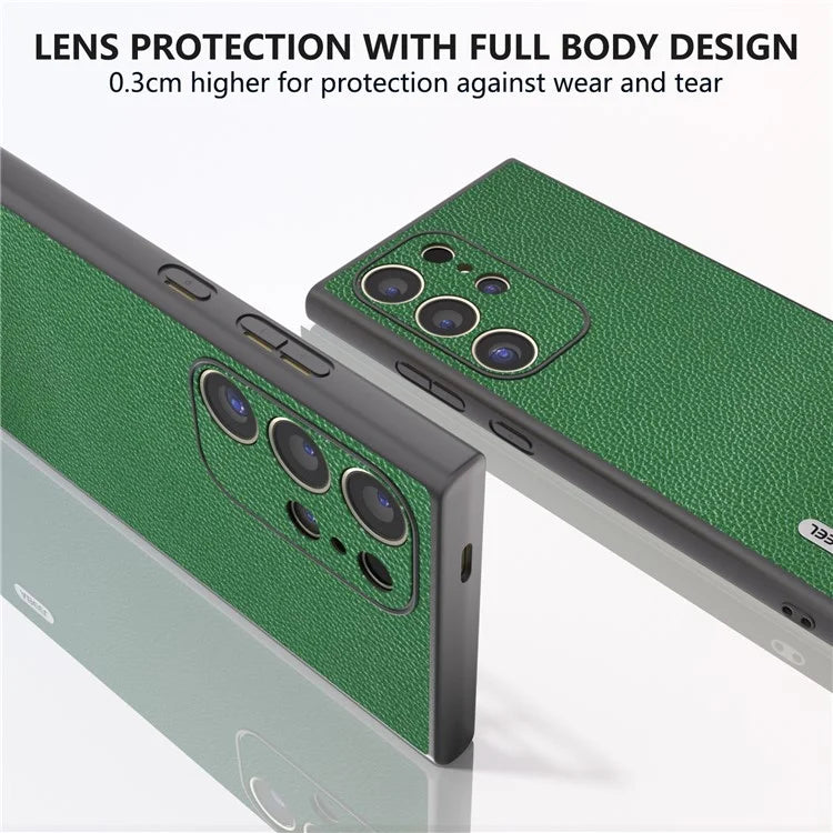 ABEEL For Samsung Galaxy S24 Ultra Case Litchi Texture Genuine Cow Leather+PC+TPU Cover