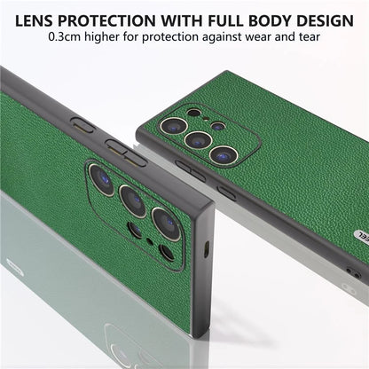 ABEEL For Samsung Galaxy S24 Ultra Case Litchi Texture Genuine Cow Leather+PC+TPU Cover