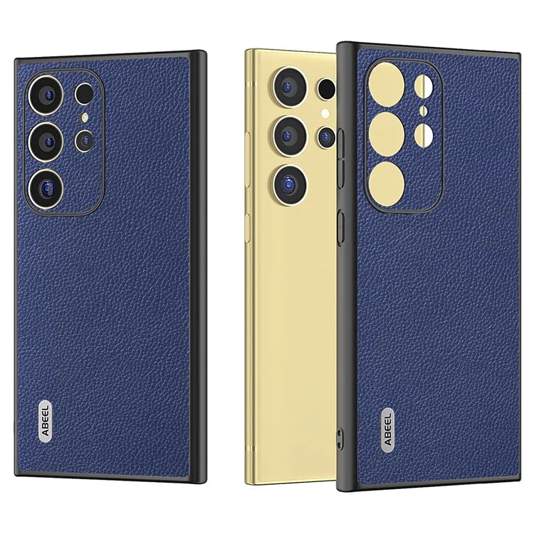 ABEEL For Samsung Galaxy S24 Ultra Case Litchi Texture Genuine Cow Leather+PC+TPU Cover