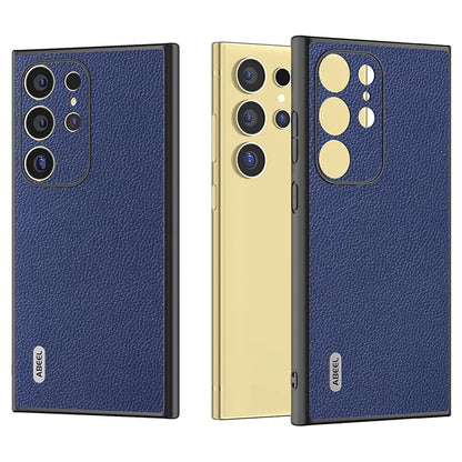 ABEEL For Samsung Galaxy S24 Ultra Case Litchi Texture Genuine Cow Leather+PC+TPU Cover