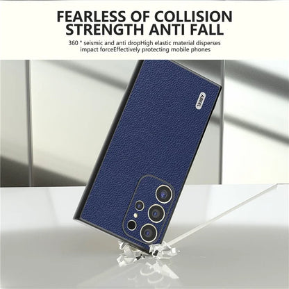ABEEL For Samsung Galaxy S24 Ultra Case Litchi Texture Genuine Cow Leather+PC+TPU Cover