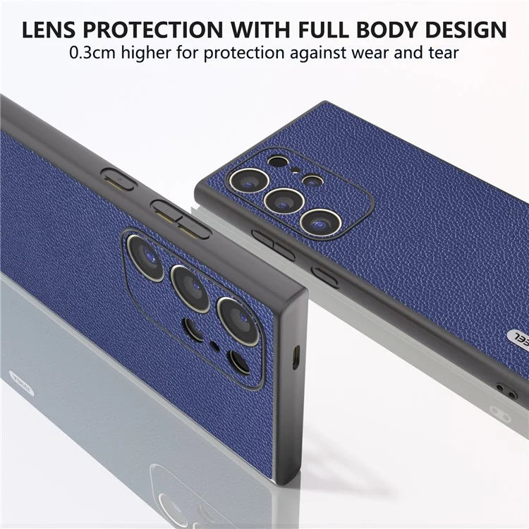 ABEEL For Samsung Galaxy S24 Ultra Case Litchi Texture Genuine Cow Leather+PC+TPU Cover