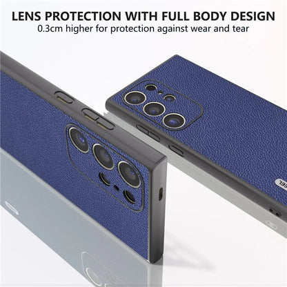 ABEEL For Samsung Galaxy S24 Ultra Case Litchi Texture Genuine Cow Leather+PC+TPU Cover