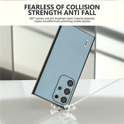 ABEEL For Samsung Galaxy S24 Ultra Case Litchi Texture Genuine Cow Leather+PC+TPU Cover