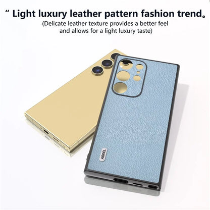 ABEEL For Samsung Galaxy S24 Ultra Case Litchi Texture Genuine Cow Leather+PC+TPU Cover