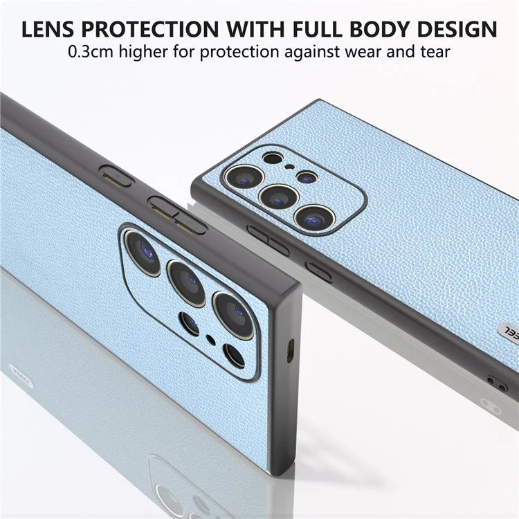 ABEEL For Samsung Galaxy S24 Ultra Case Litchi Texture Genuine Cow Leather+PC+TPU Cover
