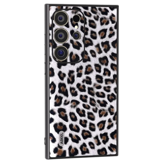 ABEEL For Samsung Galaxy S24 Ultra Case Leather Coated PC+TPU Back Phone Cover with Leopard Pattern