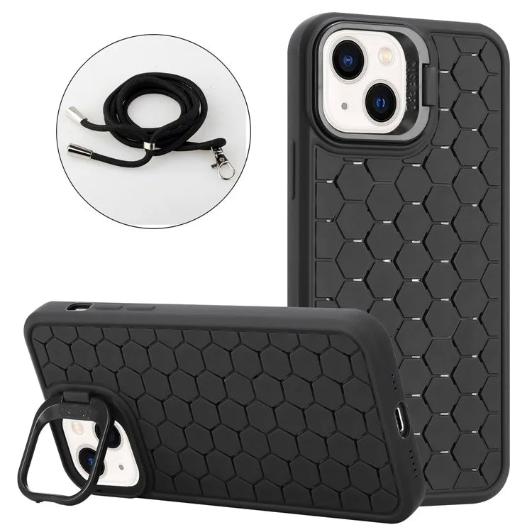 For iPhone 14 Case Soft TPU Heat Dissipation Back Phone Cover with Lanyard