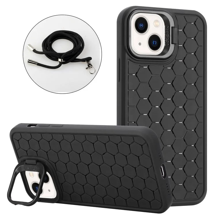 For iPhone 13 6.1 inch Case with Lanyard Soft TPU Heat Dissipation Back Shell