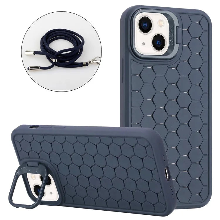 For iPhone 13 6.1 inch Case with Lanyard Soft TPU Heat Dissipation Back Shell