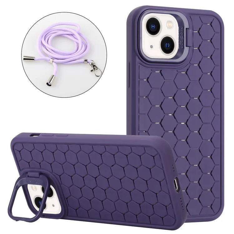 For iPhone 13 6.1 inch Case with Lanyard Soft TPU Heat Dissipation Back Shell