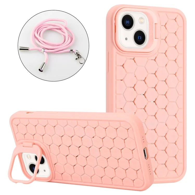 For iPhone 13 6.1 inch Case with Lanyard Soft TPU Heat Dissipation Back Shell