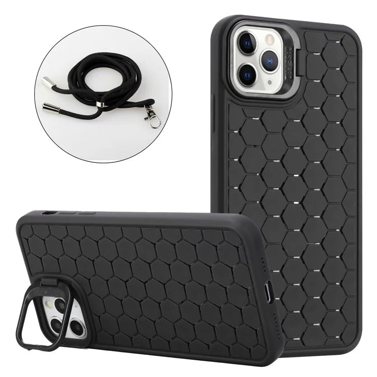 For iPhone 11 Pro Case TPU Lens Frame Protection Phone Cover with Hanging Strap
