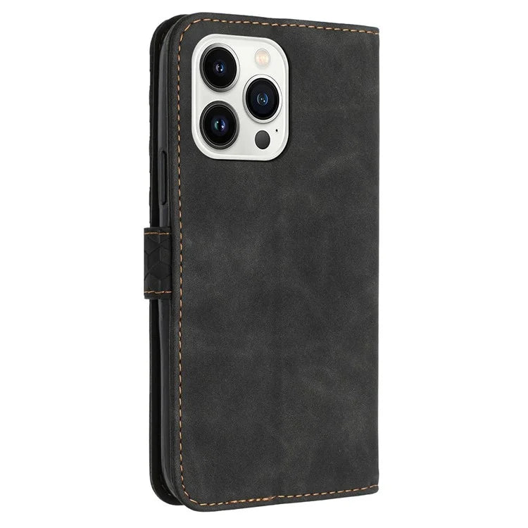 For iPhone 14 Pro Max Anti-Scratch Cover 7-Shape Imprinted Pattern PU Leather Phone Case Wallet