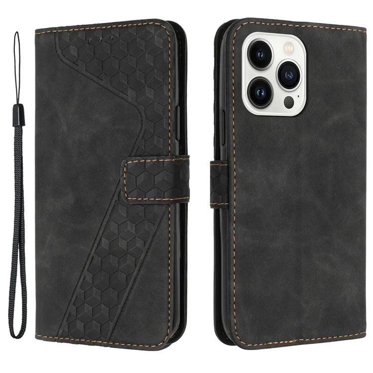 For iPhone 13 Pro Max PU Leather Cover Imprinted Pattern Wallet Cell Phone Case