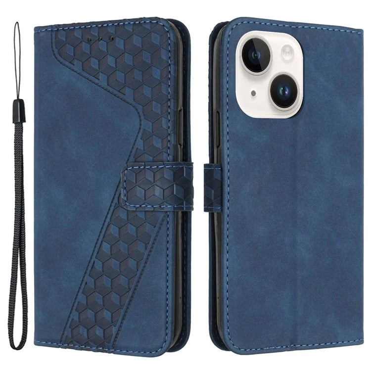For iPhone 14 Drop Proof Case PU Leather Phone Wallet 7-Shape Imprinted Cover