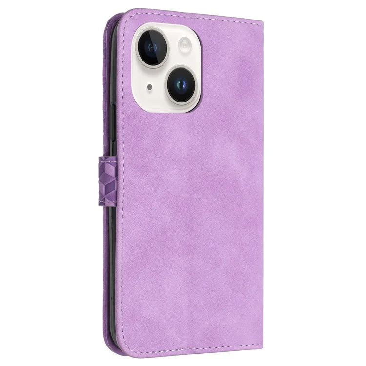 For iPhone 14 Drop Proof Case PU Leather Phone Wallet 7-Shape Imprinted Cover