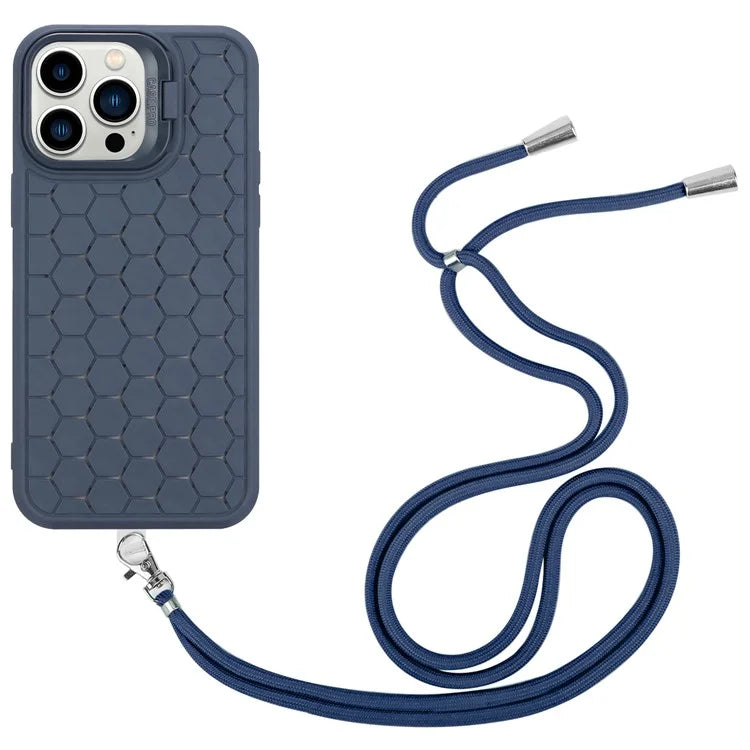 For iPhone 12 Pro Max Case with Shoulder Strap Kickstand Heat Dissipation TPU Phone Cover