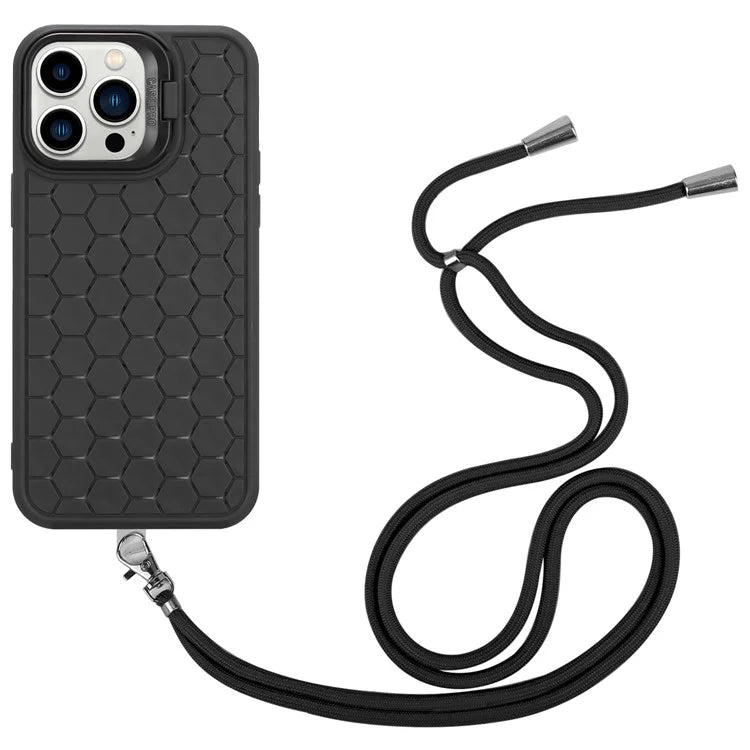 For iPhone 12 Pro Max Case with Shoulder Strap Kickstand Heat Dissipation TPU Phone Cover