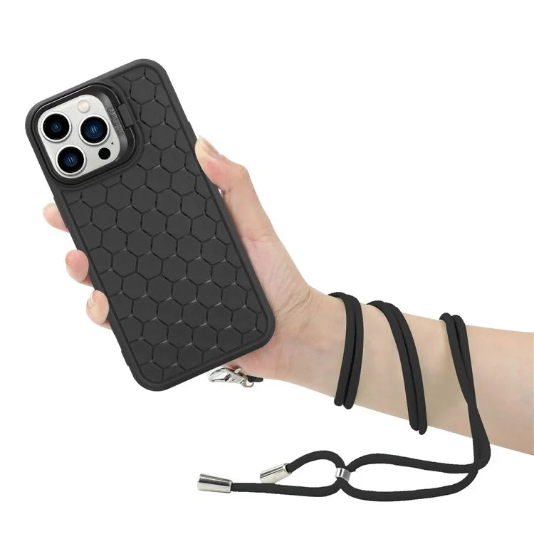 For iPhone 12 Pro Max Case with Shoulder Strap Kickstand Heat Dissipation TPU Phone Cover