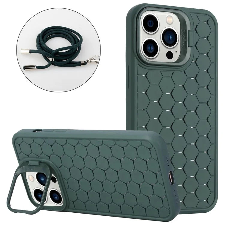For iPhone 12 Pro Max Case with Shoulder Strap Kickstand Heat Dissipation TPU Phone Cover