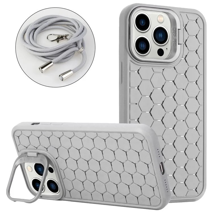 For iPhone 12 Pro Max Case with Shoulder Strap Kickstand Heat Dissipation TPU Phone Cover