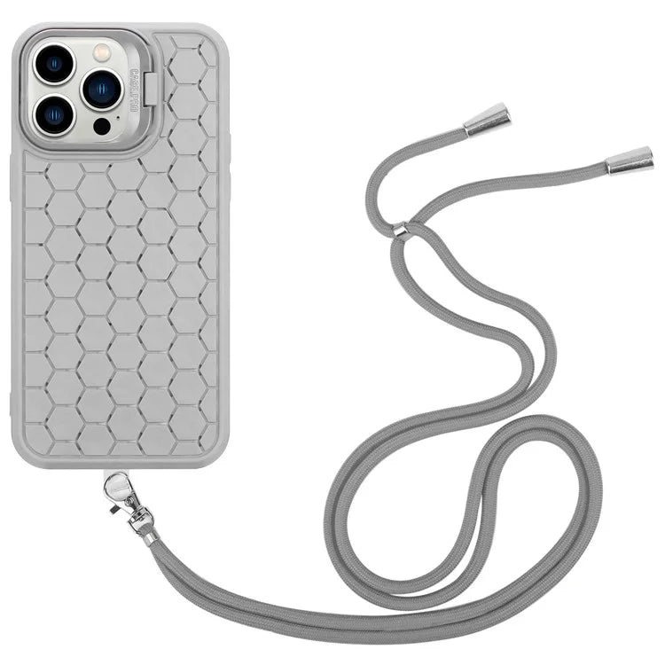 For iPhone 12 Pro Max Case with Shoulder Strap Kickstand Heat Dissipation TPU Phone Cover