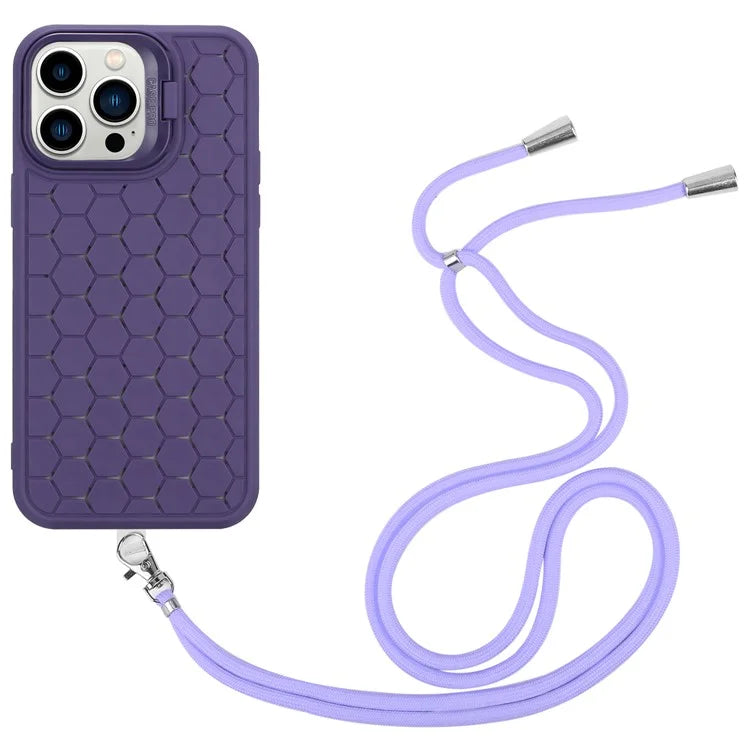 For iPhone 12 Pro Max Case with Shoulder Strap Kickstand Heat Dissipation TPU Phone Cover